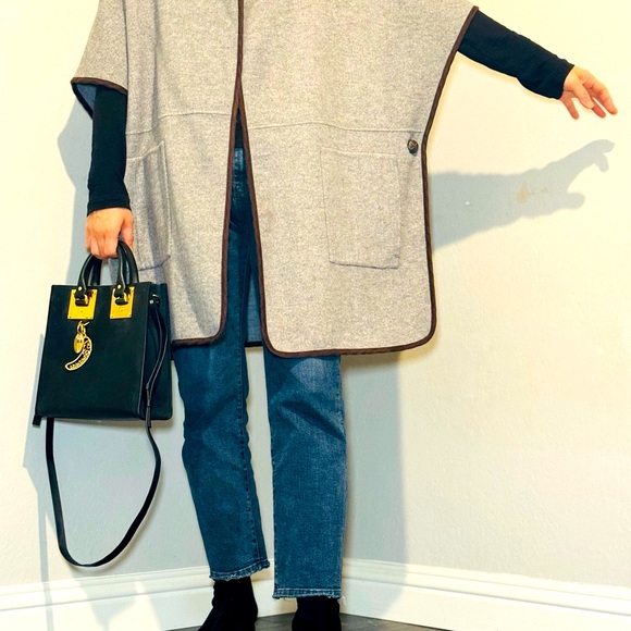 Zara Woman Hand Made Wool Blend Poncho Gray Cape Size M - Picture 10 of 11